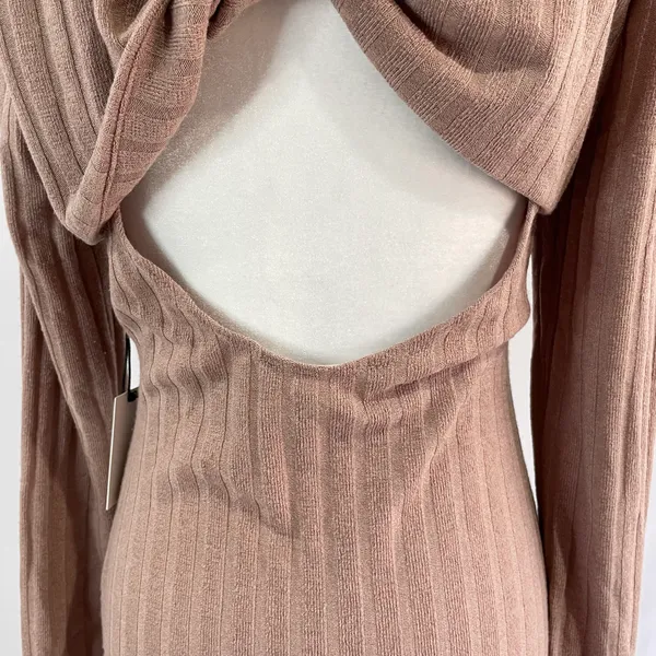 Floret Studios New Twist Open Back Long Sleeve Ribbed Sweater Dress Mocha - Image 14