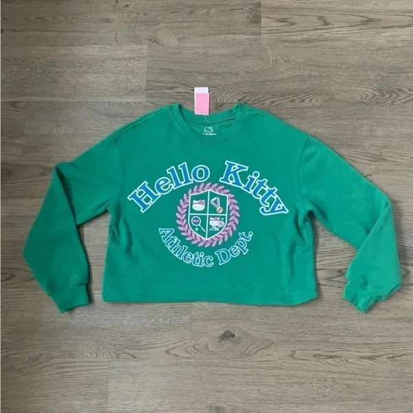 Hello Kitty Athletic Dept.‎ Graphic Sweatshirt - Size L - Green - NWT - Image 4