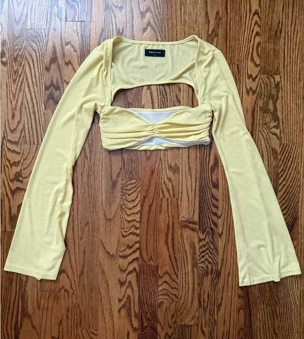 White fox what about me long sleeve crop lemon - Image 4