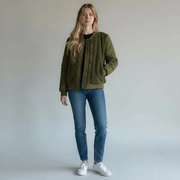 Dear John Olive Green Quilted‎ Sherpa Bomber Jacket - Women's Small Casual - Image 2