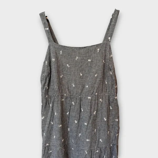 Madewell Embroidered Tiered Midi Plus Dress in Gingham Check Size 1X - Image 6