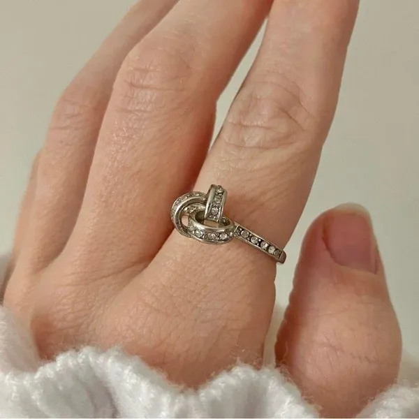 Love Knot Silver Diamond Ring Vintage Bow Pave Inset Promise Engagement Classic Jewelry - Image 14