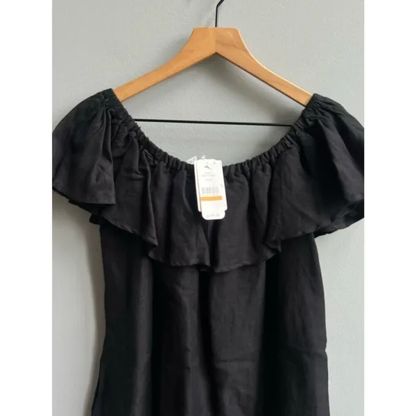 Tommy Bahama NWT Linen Dye Off the Shoulders Dress Black Size Small - Image 5