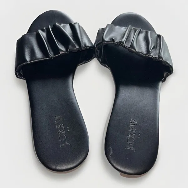 J. Crew Menorca Sandals‎ Women's Scrunchie Strap Slide Black Leather Size 9 - Image 5