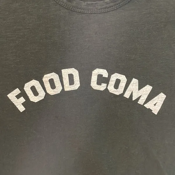 Lulusimon‎ Studio Food Coma Graphic Tee Charcoal Gray Cotton T-Shirt Small - Image 2