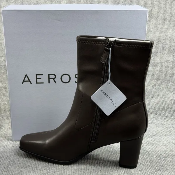 Aerosoles Size-10M Cinnamon Stretch Womens Ankle Boots Brown Faux Leather - Image 3