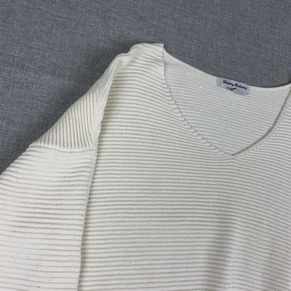 Tommy Bahama Sweater Womens L White Cotton V Neck Dolman Sleeve Knit Pullover - Image 5