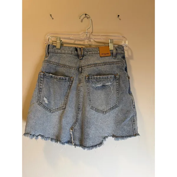 We The Free People Womens Light Wash Distressed Denim Mini Skirt Size 25 - Image 3
