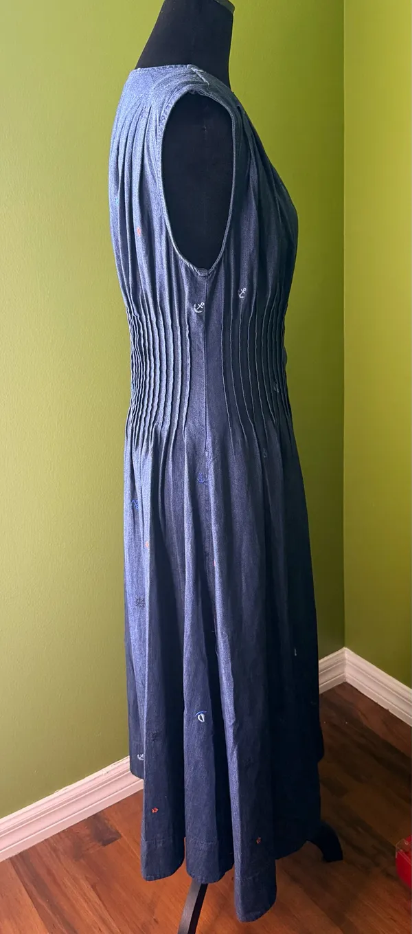 Free Assembly Blue Denim V-Neck Button Front Pocket Midi A-Line Dress S (4-6)New - Image 3