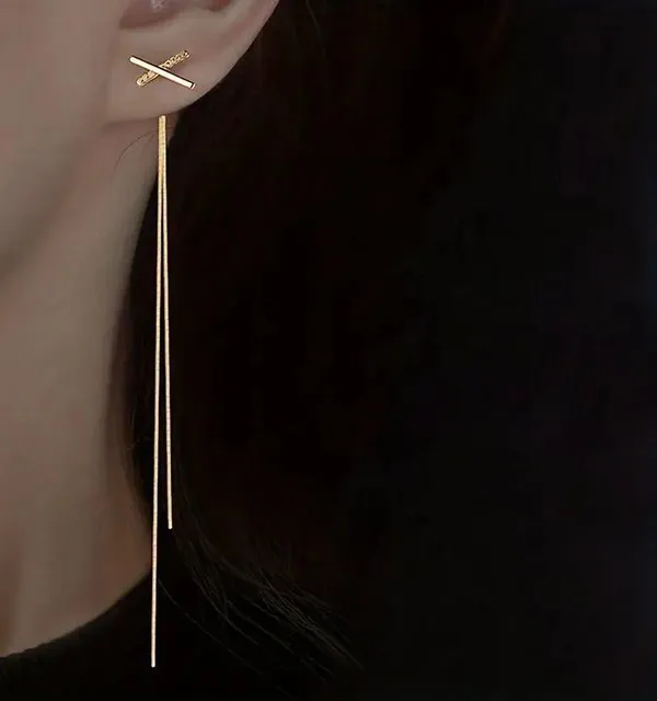 NEW cross dangle earrings, gold dangle drop earrings, trendy minimalist earrings - Image 4
