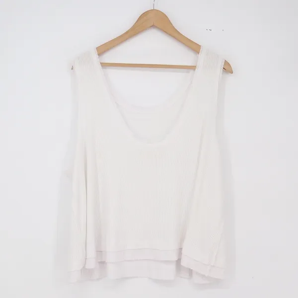 Free People Tank Top Womens Medium White Ribbed Layered Hem Excellent - Image 6