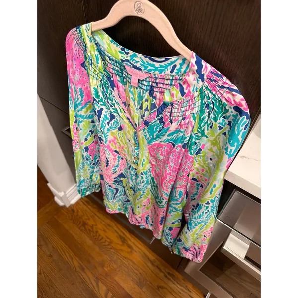 Lilly Pulitzer Elsa silk blouse in the "Let's Cha Cha" medium - Image 2