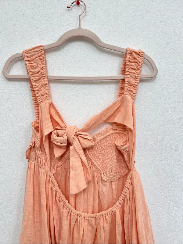 Free People Blissful Breeze Gauzy Cotton Linen Orange Mini Dress Women's M - Image 6