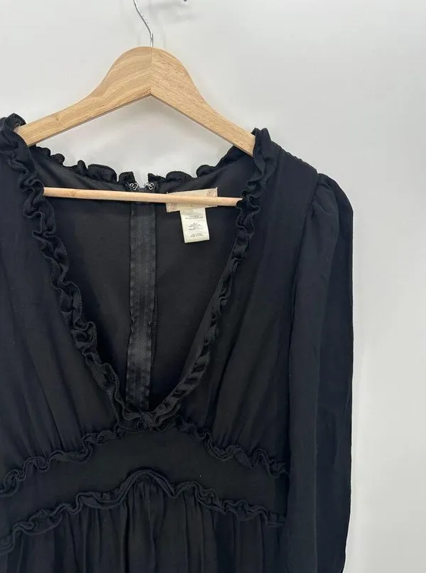 Altar'd State Black Darla Tiered Mini Dress Long Sleeve V Neck Goth Witch Fall L - Image 4