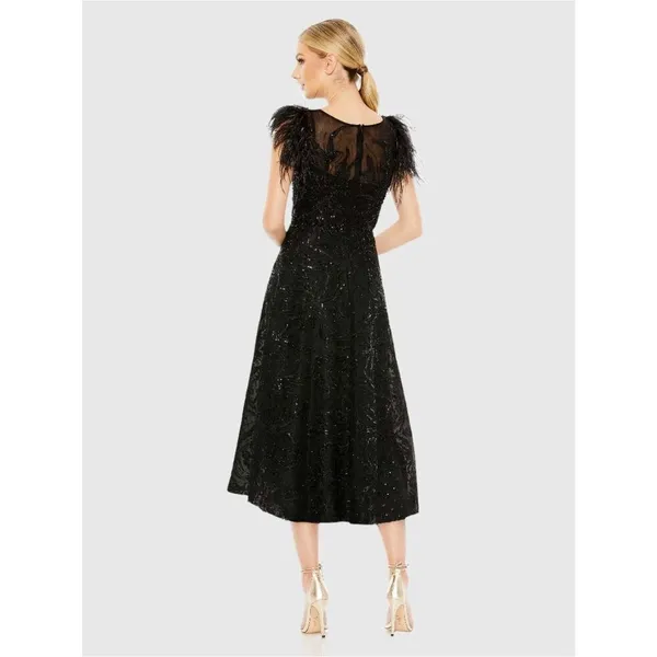 NW0T MAC DUGGAL 20400 Black Feather Shoulder Embellished Dress Size 8 - Image 5