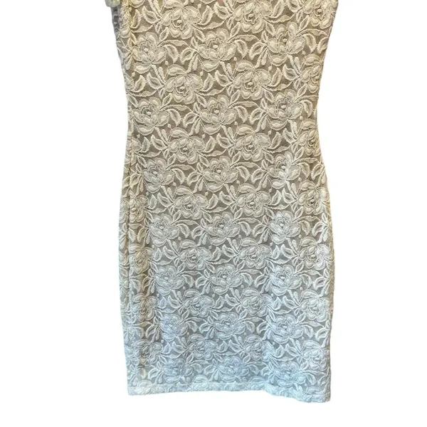 NWT‎ Belle Badgley Mischka Lace Floral Sequin Stretch Mini Dress White Nude - Image 8