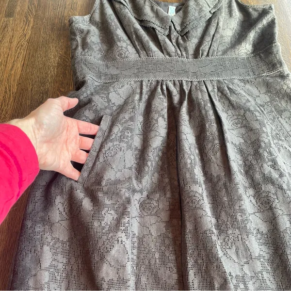 Anthropologie Maeve Gray Lace Dress Peter Pan Collar Classic Preppy Summer - L - Image 5