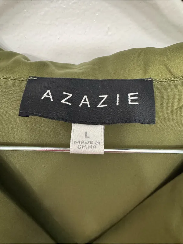 EUC Azazie Olive Green Satin Pajama Top | Ruffled Long Sleeve Sleepwear - Image 3
