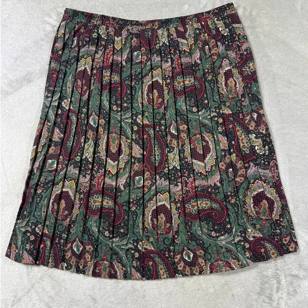 Vintage Paisley Pleated Midi Skirt Green Red Black Size 15/16 Large Boho Western - Image 3