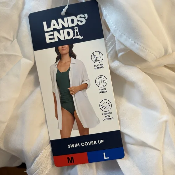Lands‎ End M L White Button Up Shirt Tunic Mini Dress Swim Cover Up Beach Resort - Image 6
