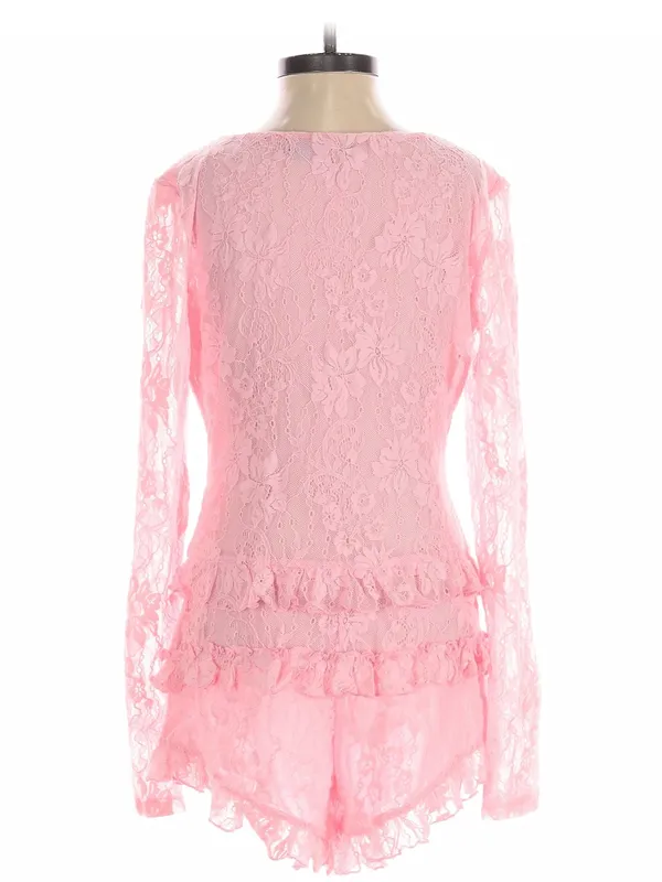 Women's Pink Lace Long-Sleeve Romper - Elegant Sleepwear - Image 2