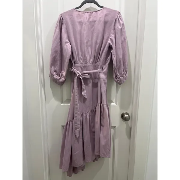 Free People Lilac Cotton & Linen Wrap Dress Sz M - Image 9