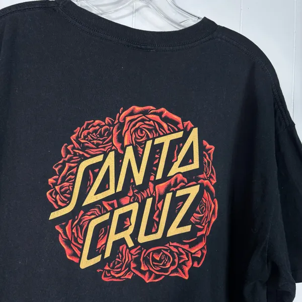 Santa Cruz Black Rose Graphic Double Sided Logo Short Sleeve Skater Tee Skate XL - Image 2