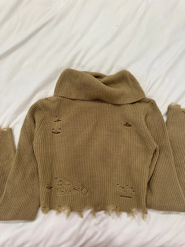 Signature 8 Torn Turtle Neck Cropped Sweater - Image 2