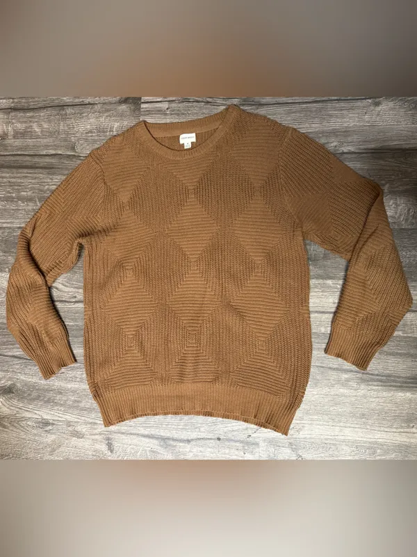 Eight Bells Camel Geometric Knit Sweater Women’s Medium Cotton Blend Boho Cozy - Image 2