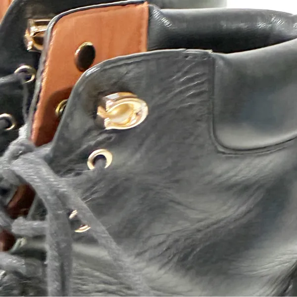 Coach Lorimer Black Leather Boot Combat Gold Hardware Lace Up Size 9.5 - Image 2