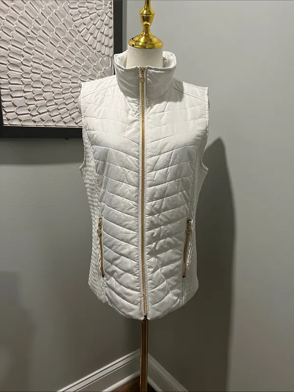 Marc New York White Quilted Gold-Zip Vest - Image 2
