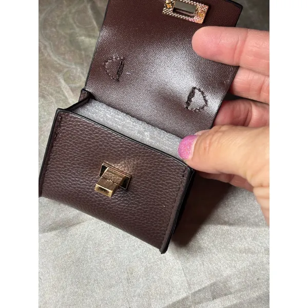 Mini Satchel Keychain Charm Chocolate Brown Pebble Faux Leather Micro Bag - Image 8