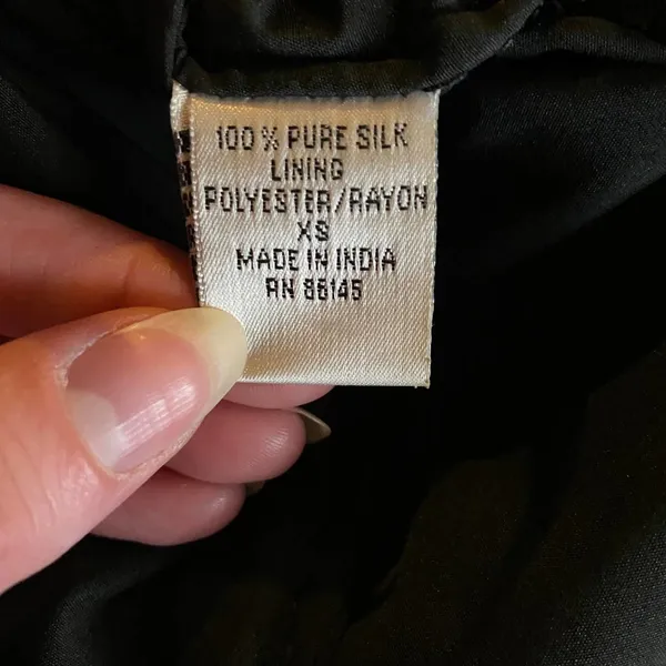 Vintage 90s Pure Silk Beaded Floral Mini Dress Flowy Cocktail Black Womens XS - Image 13