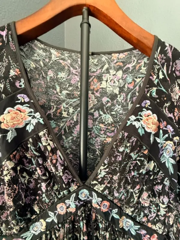 FREE PEOPLE Cherry Blossom Embroidered Lace Mini Dress Size 8 - Image 6