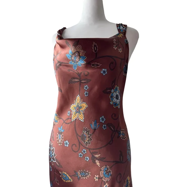 Vintage Y2K Faith Love Passion Brown Floral Cowl Neck Sleeveless Midi Dress - Image 4