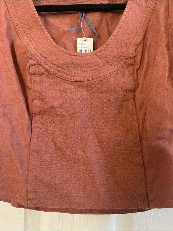 NWT Anthropologie Scoop Neck Puff Sleeve Linen Blend Cropped Blouse Top Size S - Image 6