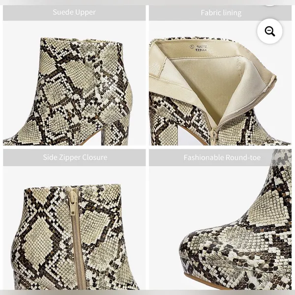 Dream Paris STOMP AAVETE Slip On Ankle Boots Chunky Heel Side Zipper Snake print - Image 2