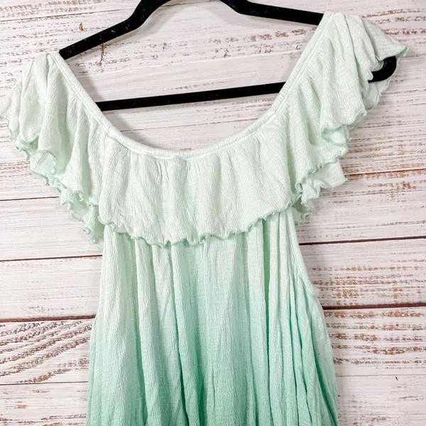 Free People Cora Lee Green and White Off the Shoulder Ombré Top, EUC, Medium - Image 11