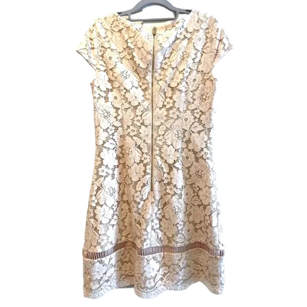 Vince Camuto Lace Sheath Dress Ivory Excellent Floral Cap Sleeve‎ Women Size 8 - Image 5