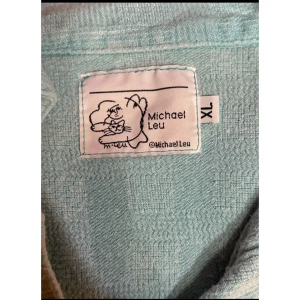 Michael Leu Vtg Women XL Light Blue Button Down Waffle Knit Art To Wear USA Made - Image 3