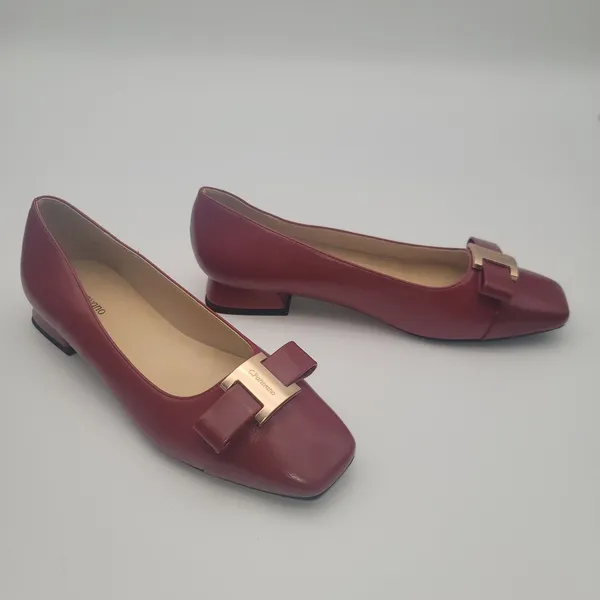 C.Paravano Flats Women Shoes US 8 EUR 38.5 Red Square Toe Metal Buckles Ballet - Image 3