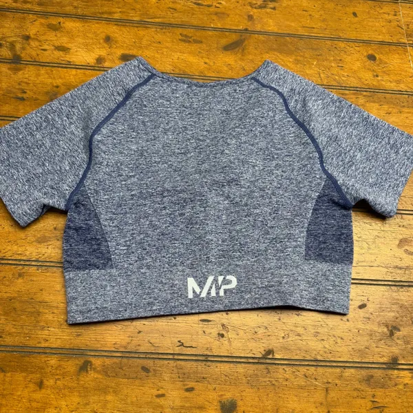 MP‎ Women Sport Crop Top Seamless Ribbed Heathered Blue Size L Gym Workout - Image 4