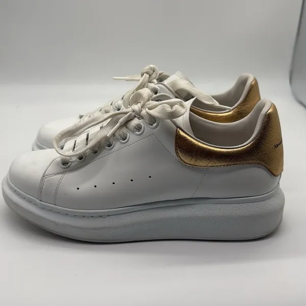 Alexander McQueen Metallic Gold & White Oversized Lace Up Sneakers Size 39 - Image 5