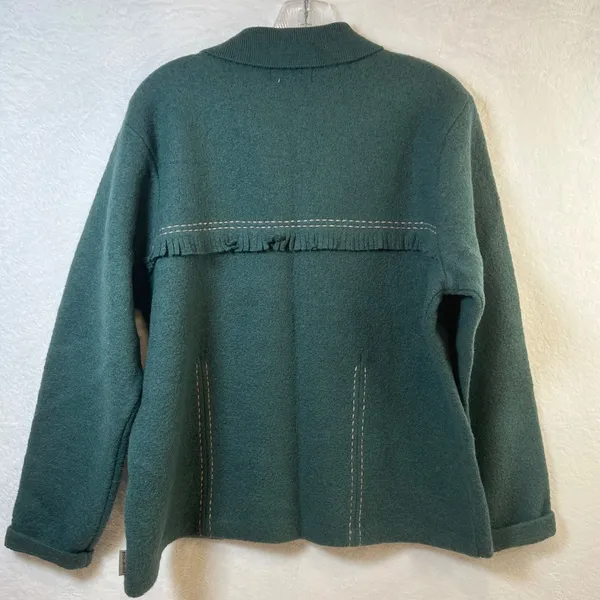 Woolrich Womens XL‎ Mallard Green 100% Wool Fringed Button Front Jacket Western - Image 3