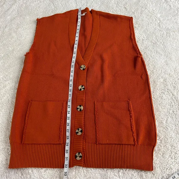 Free People Womens Orange Oversized Sweater Vest Sz M Boho Indie Tomato Granola - Image 3