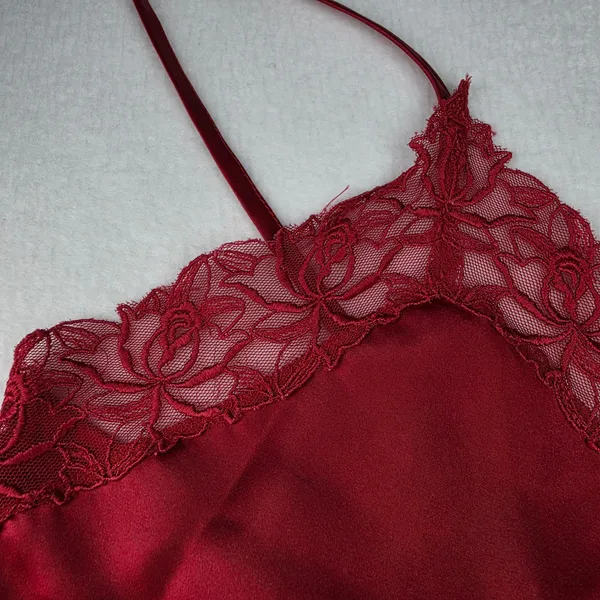 Victoria's Secret Gold Label Vintage Red Satin Lace Trim Chemise Slip Dress S - Image 6