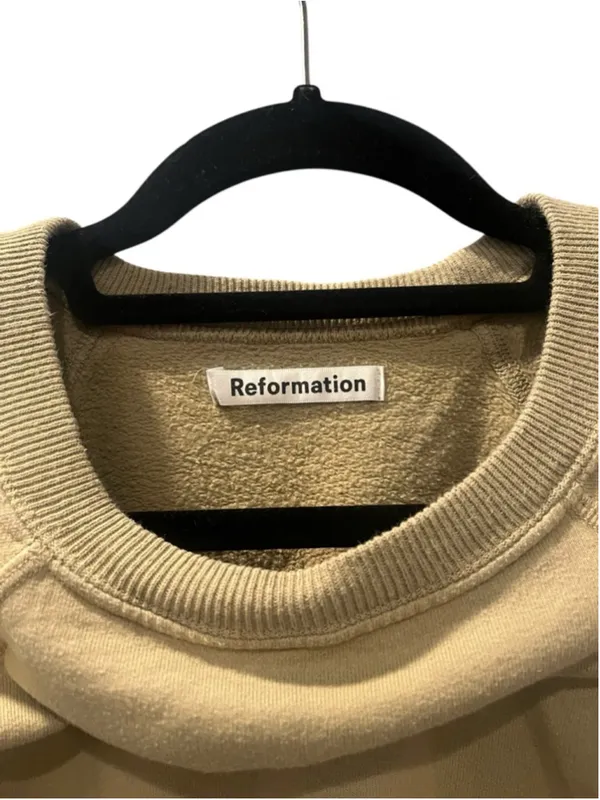 Reformation Hunter Cropped Raglan Sweatshirt Green Size Med Soft Fleece Lounge - Image 6