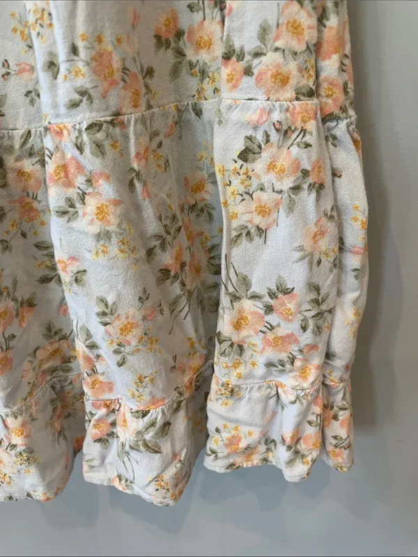 American Eagle Smocked Puff-Sleeve Floral mini Dress - Light Blue and Peach - Image 4