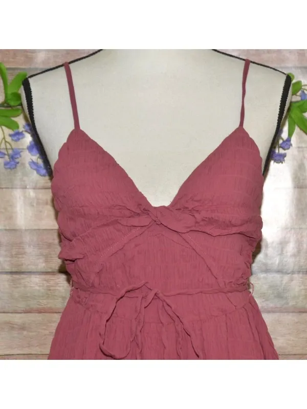 NWT Lulus Cue the Cuteness Mauve Twist-Front Midi Dress Size M Crinkle Texture - Image 2