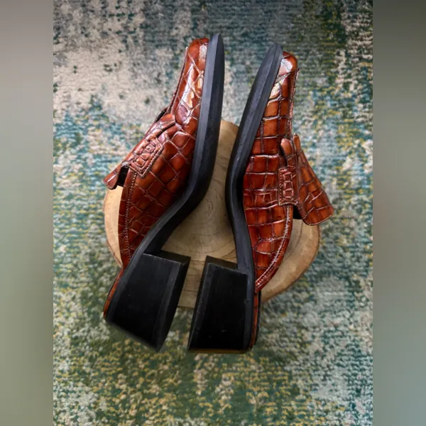 Vintage 90s American Eagle Kimmy fringe faux croc mule loafers, size 7M - Image 7
